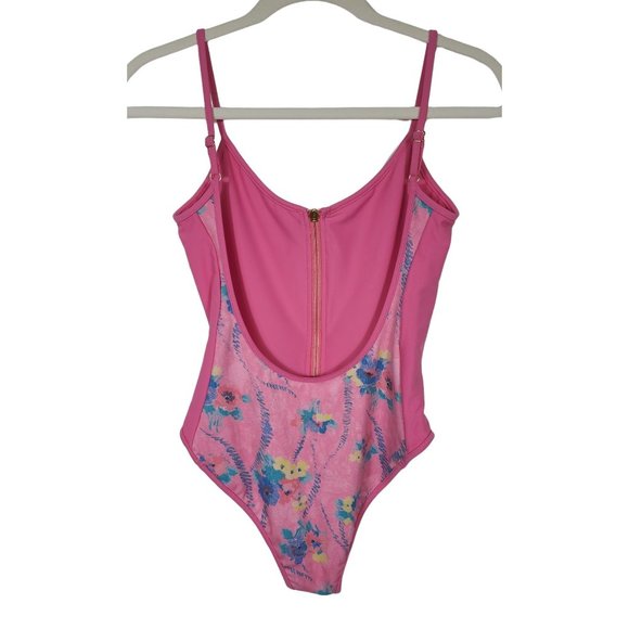 LoveShackFancy New Beach Riot Pink Floral Zip Swimsuit Small NWOT - Picture 4 of 7